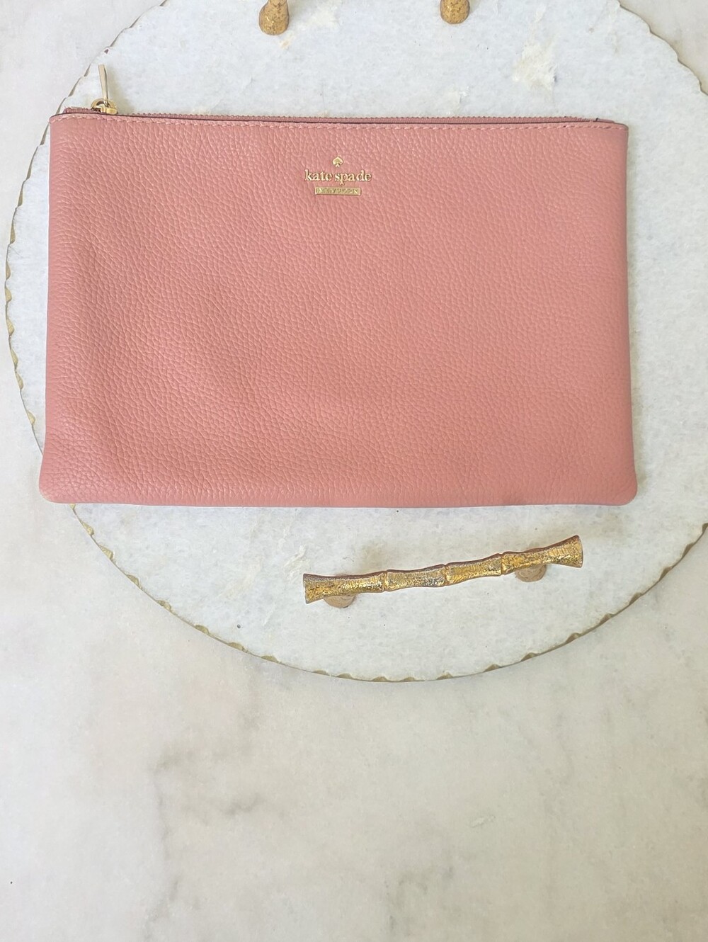 Kate Spade New York Jackson Large Zip Pouch Dusty Rose Pebbled Leather